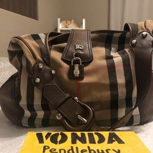 Auth Burberry leather & House Check HOBO grey/Blk